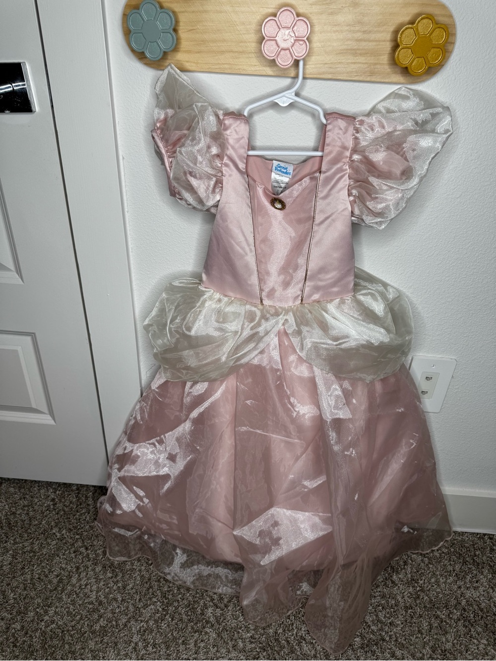 Girls' Pink Princess Theater Dress-Up Costume with Cream Overlay